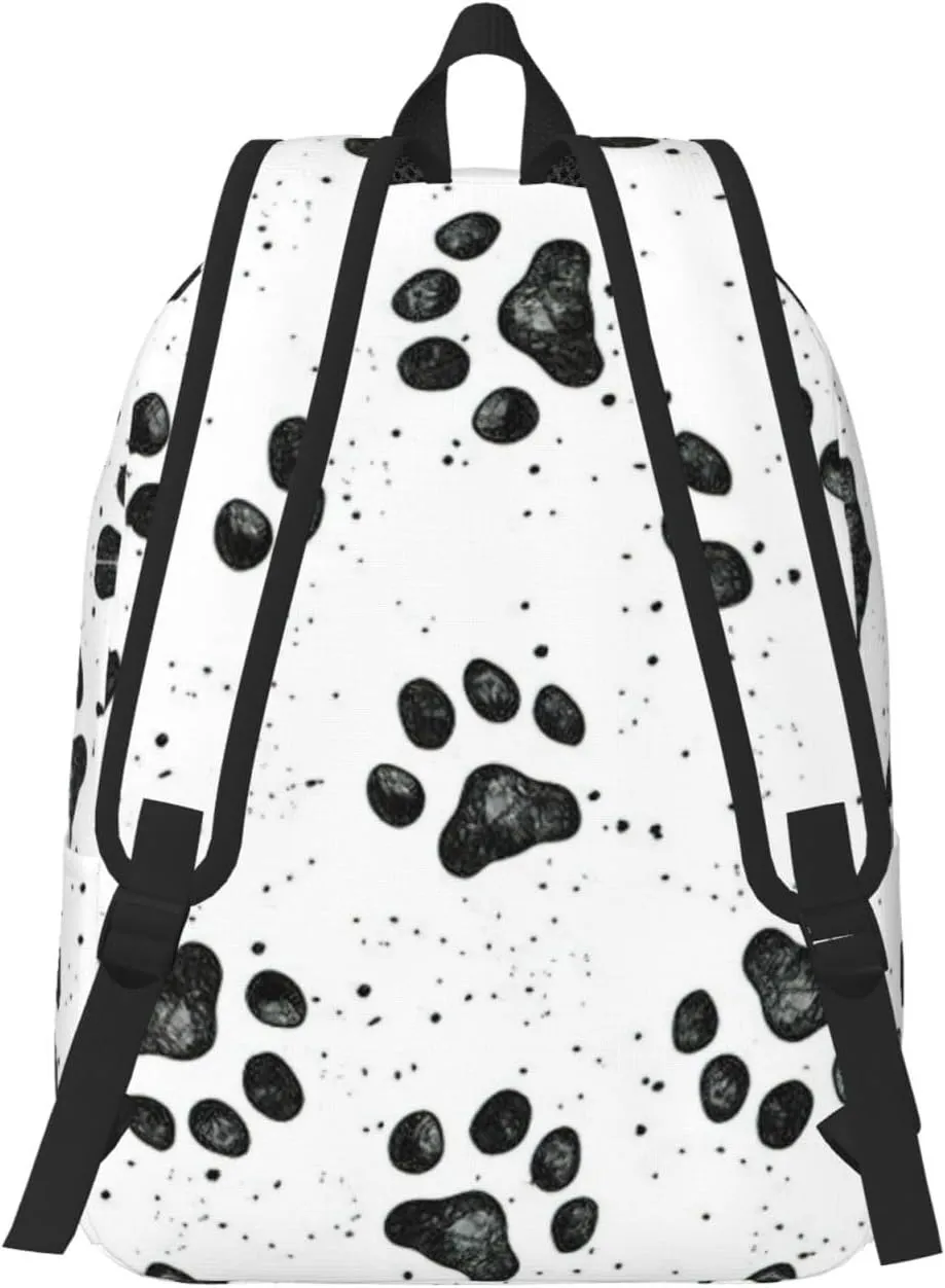 Dog Paw Pattern Print Canvas Backpack Women,Mens Travel Casual Daypack Bookbag For Laptop Work Travel Hiking