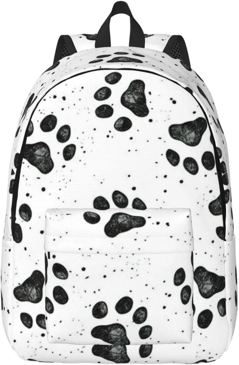Dog Paw Pattern Print Canvas Backpack Women,Mens Travel Casual Daypack Bookbag For Laptop Work Travel Hiking