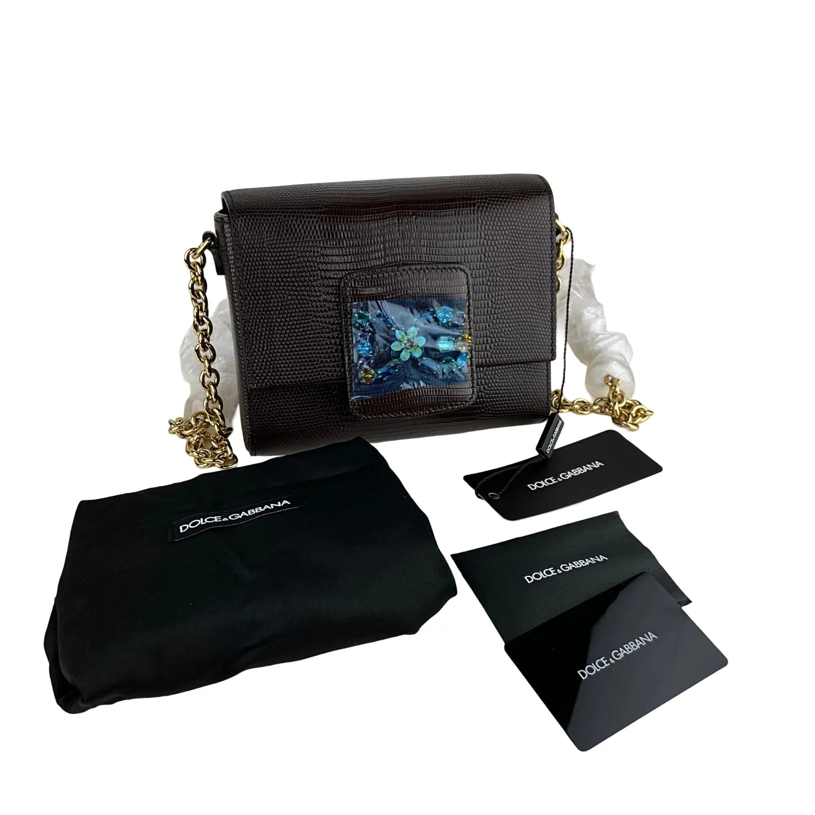 Dolce&Gabbana Women's Embellished DG Stone-Flowers Shoulder Bag Brown Sz S