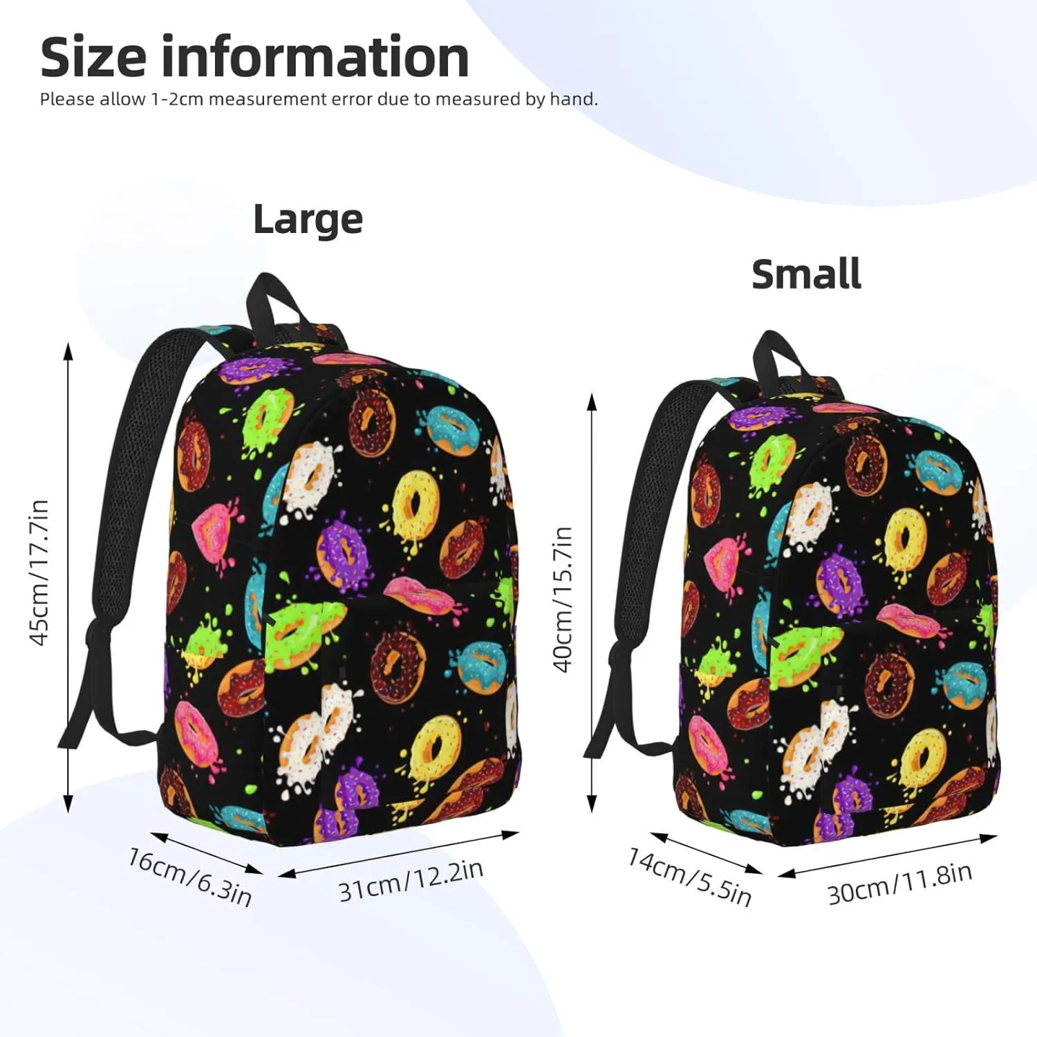 Donut Print Canvas Backpack Women,Mens Travel Casual Daypack Bookbag For Laptop Work Travel Hiking