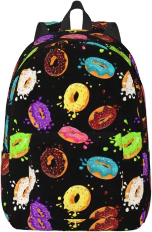 Donut Print Canvas Backpack Women,Mens Travel Casual Daypack Bookbag For Laptop Work Travel Hiking