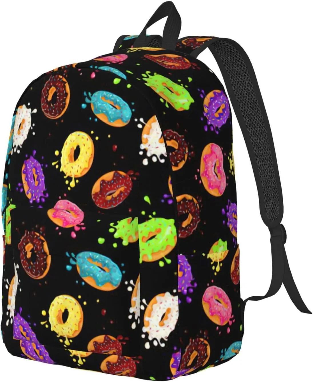 Donut Print Canvas Backpack Women,Mens Travel Casual Daypack Bookbag For Laptop Work Travel Hiking