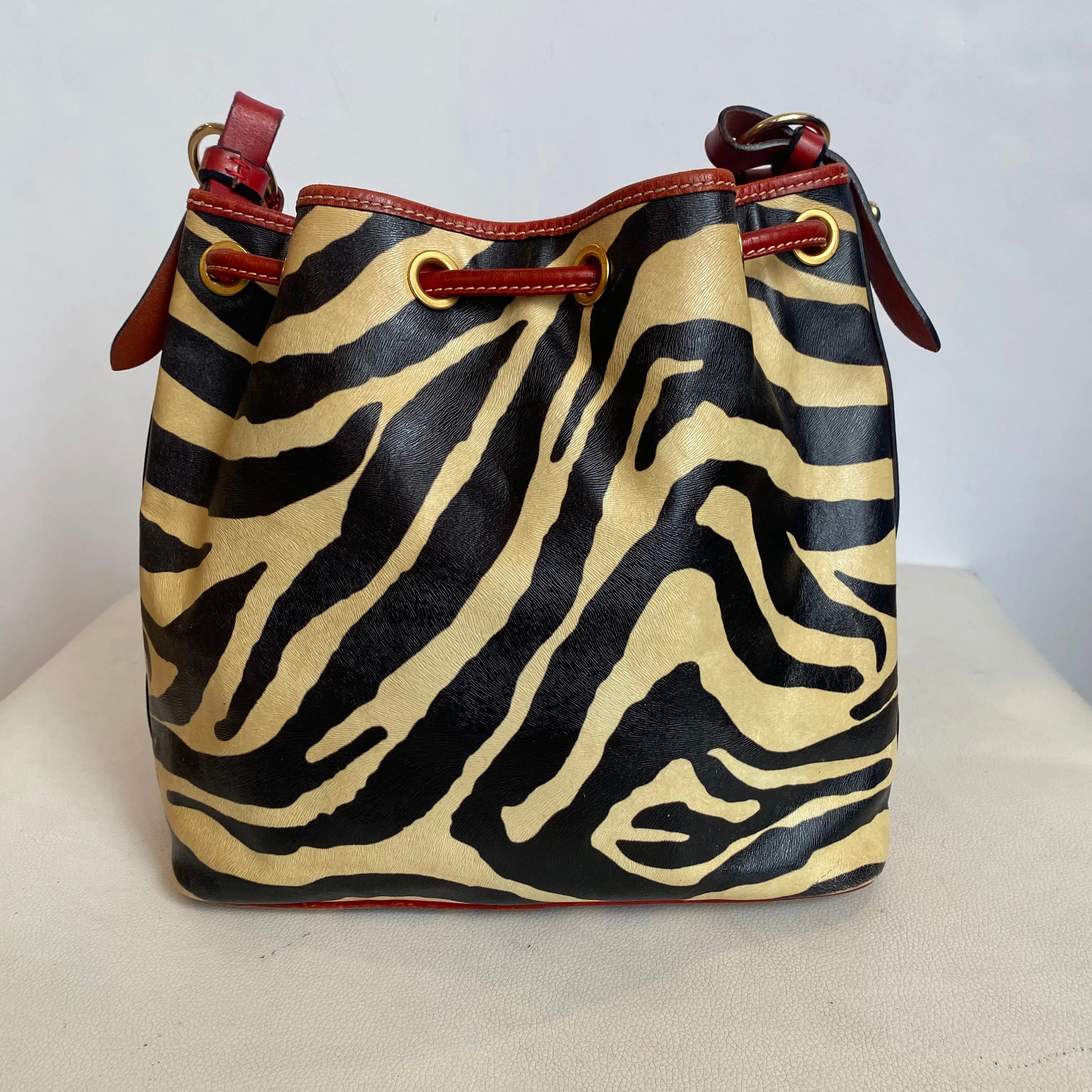 DOONEY & BOURKE Leather Zebra Drawstring Bucket Bag