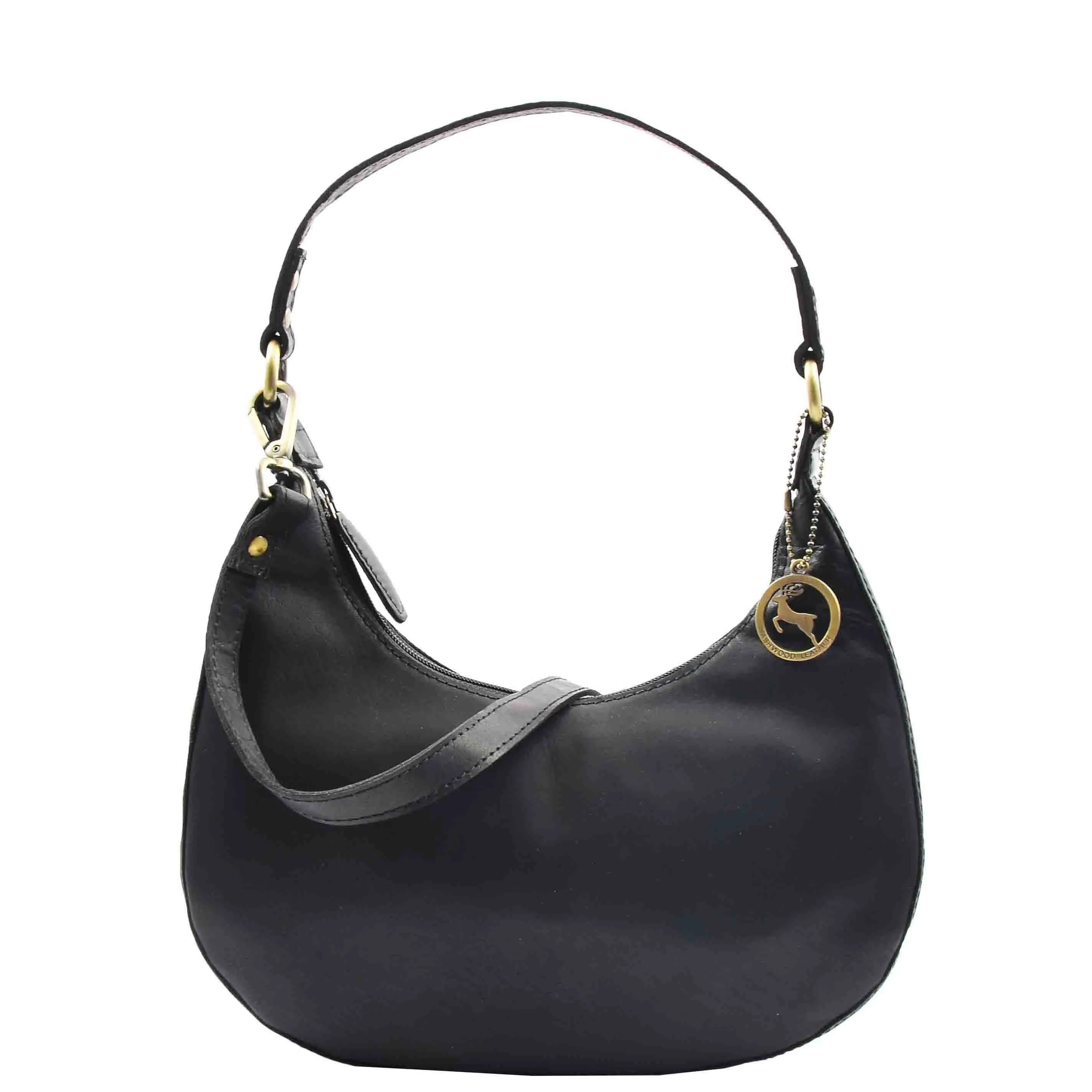 DR557 Women's Real Leather Classic Shoulder Hobo Bag Black