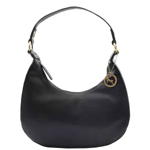 DR557 Women's Real Leather Classic Shoulder Hobo Bag Black