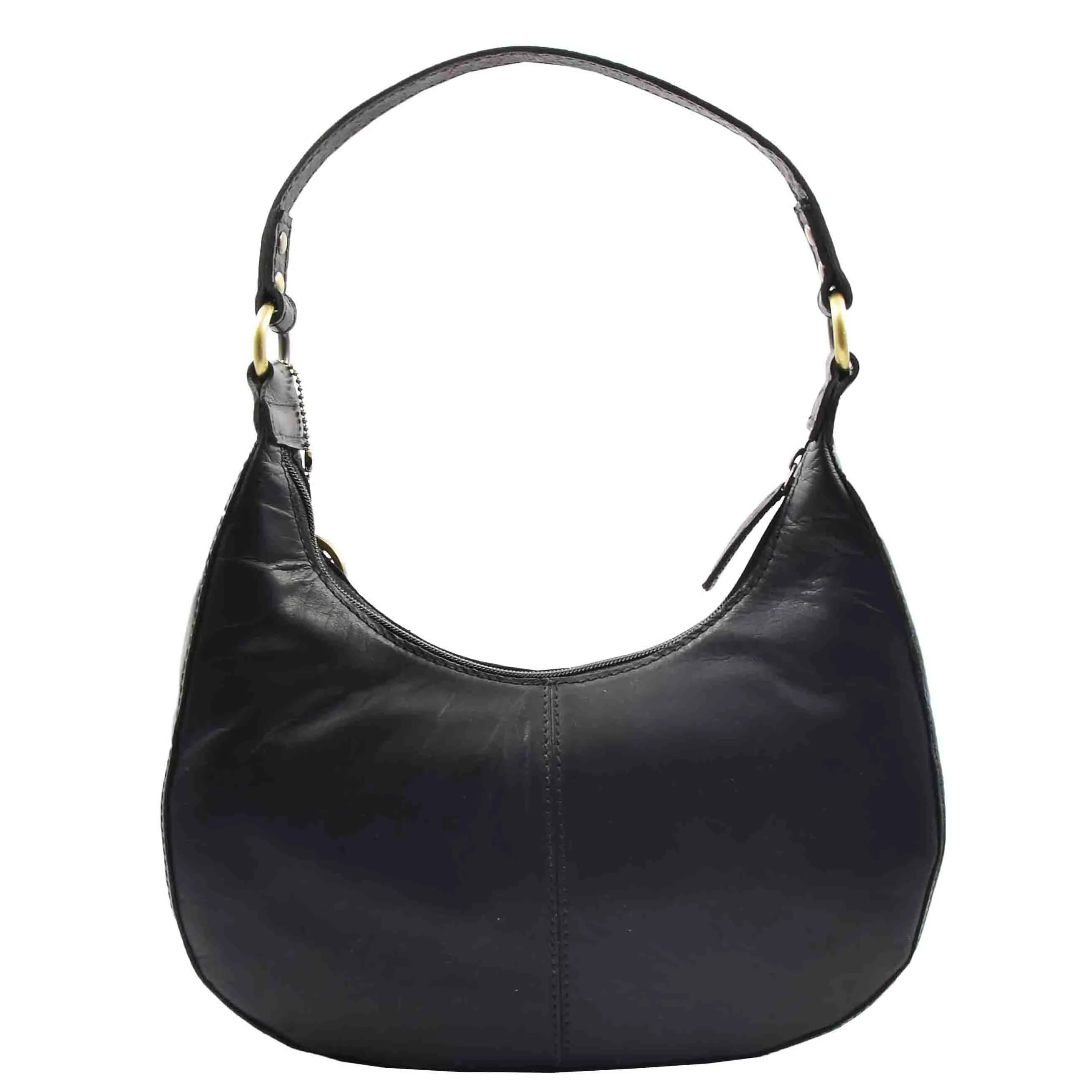 DR557 Women's Real Leather Classic Shoulder Hobo Bag Black