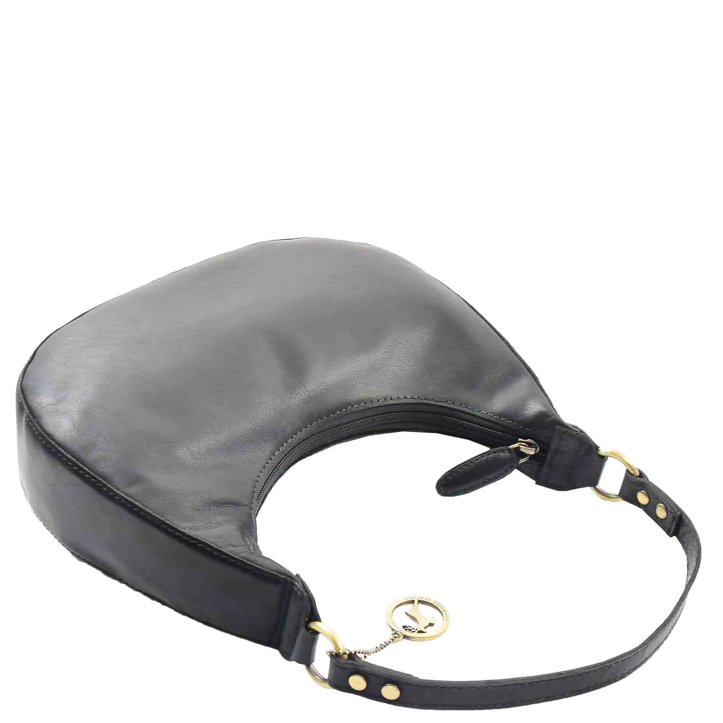 DR557 Women's Real Leather Classic Shoulder Hobo Bag Black