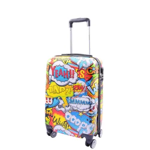 DR632 Cabin Size Hard Shell Four Wheels Comic Print Suitcase