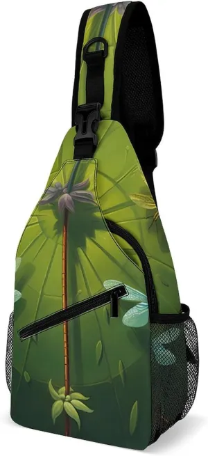 Dragonfly Lotuses Leaf Sling Backpack Multipurpose Crossbody Shoulder Bag Printed Chest Bag Travel Hiking Daypack
