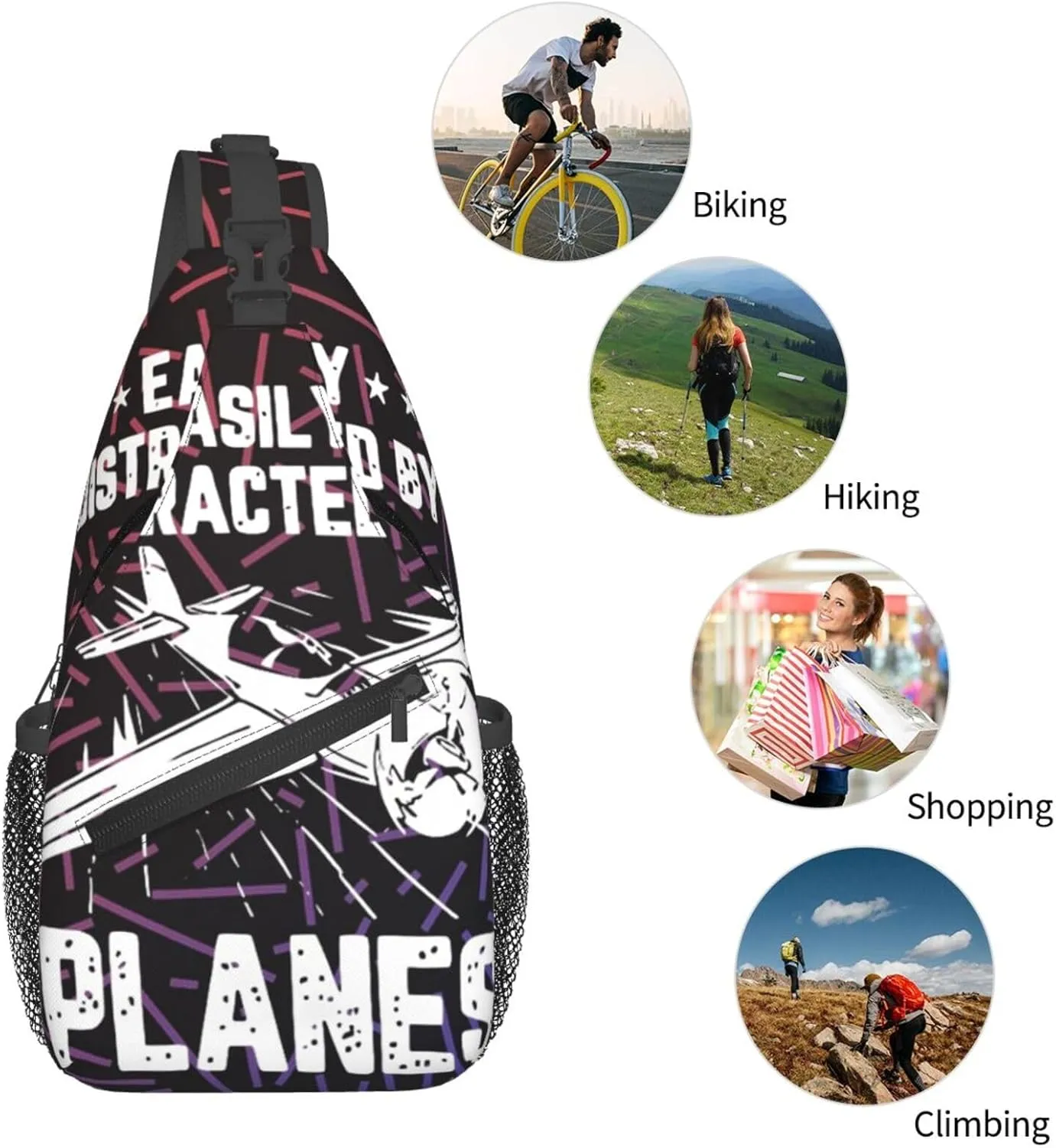 Easily Distracted By Airplanes Bright Small Crossbody Backpack Sling Bag For Men Women Mini One Shoulder Chest Bags Gym Sport Travel Hiking Daypack