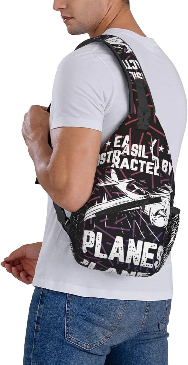 Easily Distracted By Airplanes Bright Small Crossbody Backpack Sling Bag For Men Women Mini One Shoulder Chest Bags Gym Sport Travel Hiking Daypack