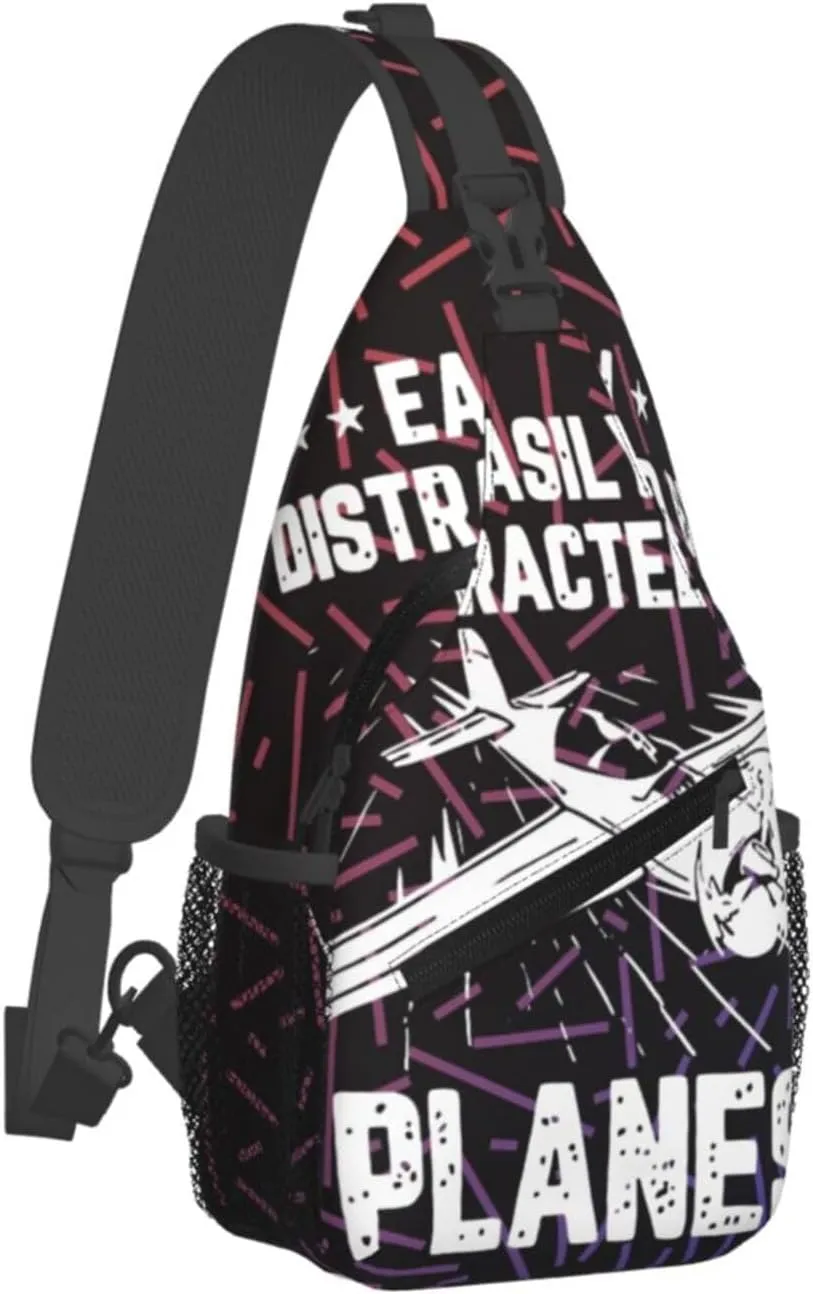 Easily Distracted By Airplanes Bright Small Crossbody Backpack Sling Bag For Men Women Mini One Shoulder Chest Bags Gym Sport Travel Hiking Daypack