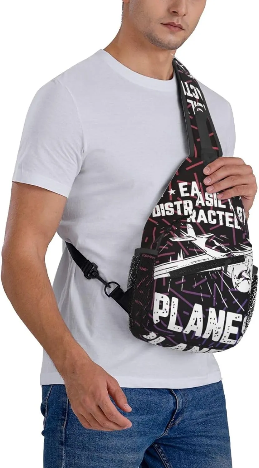 Easily Distracted By Airplanes Bright Small Crossbody Backpack Sling Bag For Men Women Mini One Shoulder Chest Bags Gym Sport Travel Hiking Daypack