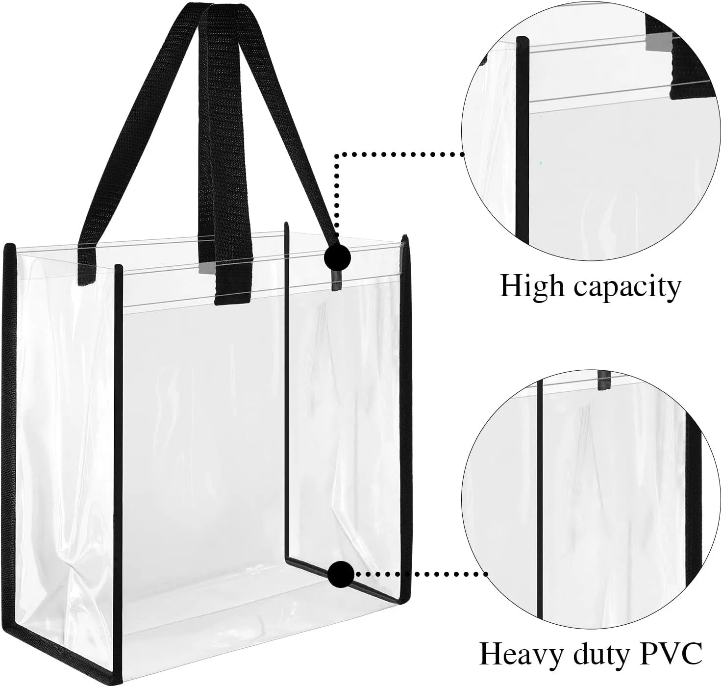 Eccliy 30 Pack 12x12x6 Inch Clear Tote Bag Stadium Approved Bulk Plastic Tote Gift Bag with Handle for Gym Sports Beach