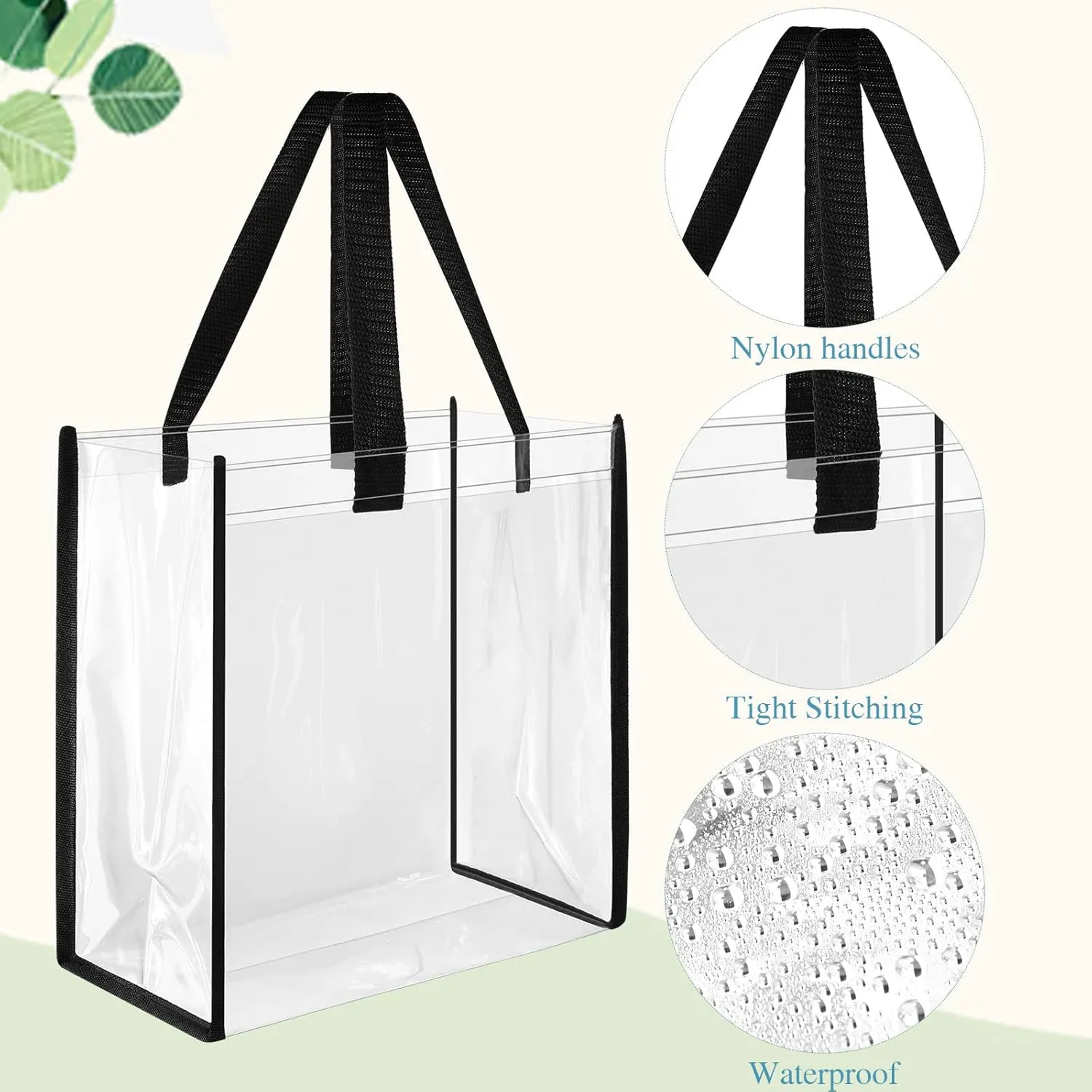 Eccliy 30 Pack 12x12x6 Inch Clear Tote Bag Stadium Approved Bulk Plastic Tote Gift Bag with Handle for Gym Sports Beach