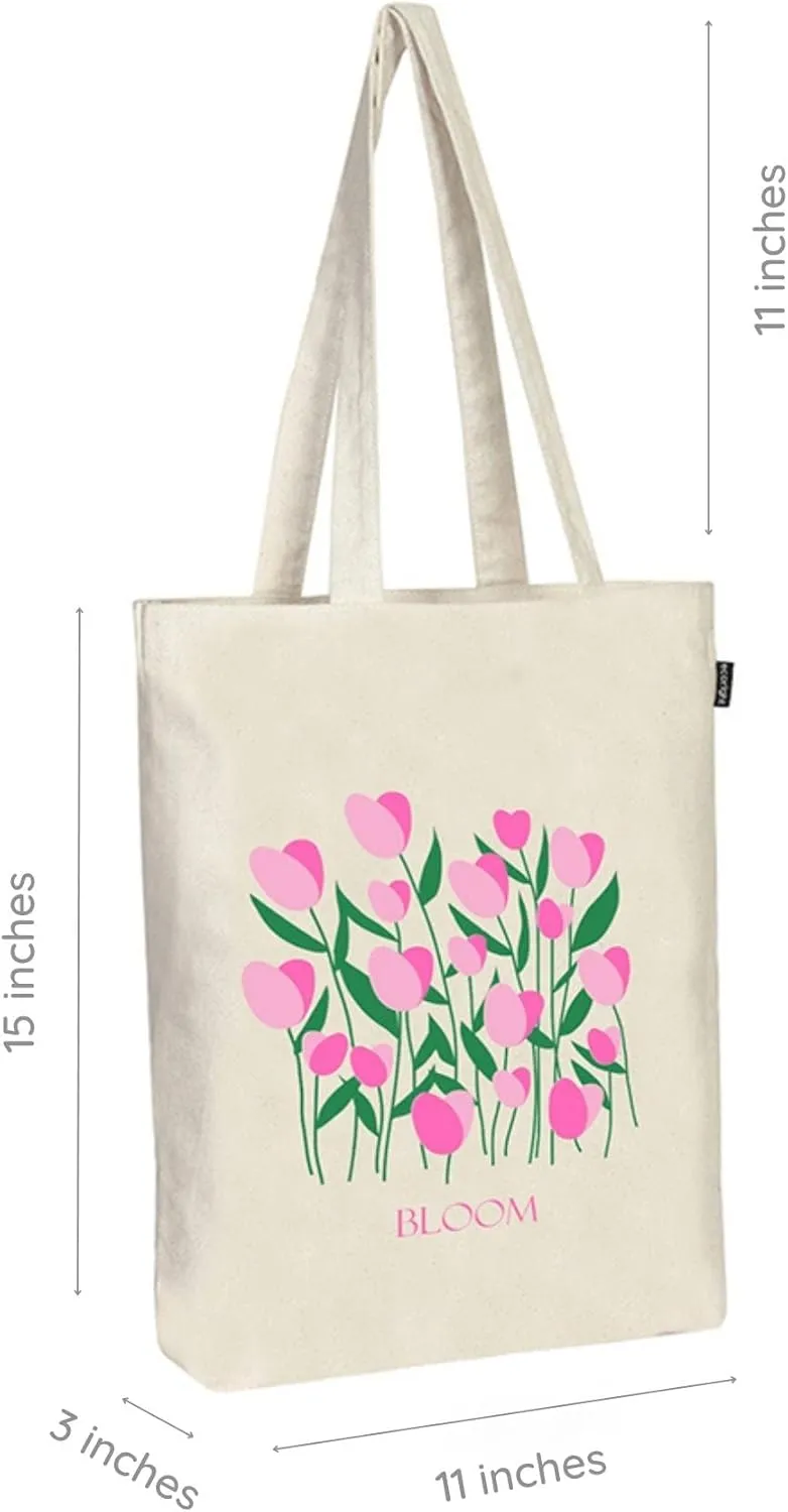 Ecoright Tote Bag for Women with Zipper, Small Tote Bag, Canvas Bag, Reusable Cotton Bag for Beach, Grocery, School & Work