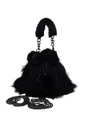 Ectcetra - Black Lamb Fur Mini Bucket Bag