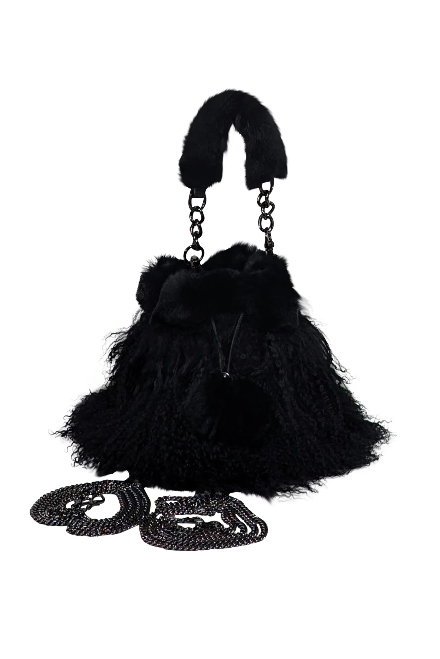 Ectcetra - Black Lamb Fur Mini Bucket Bag