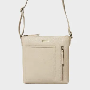 'EDITH' Off White Pebble Grain Leather Crossbody bag