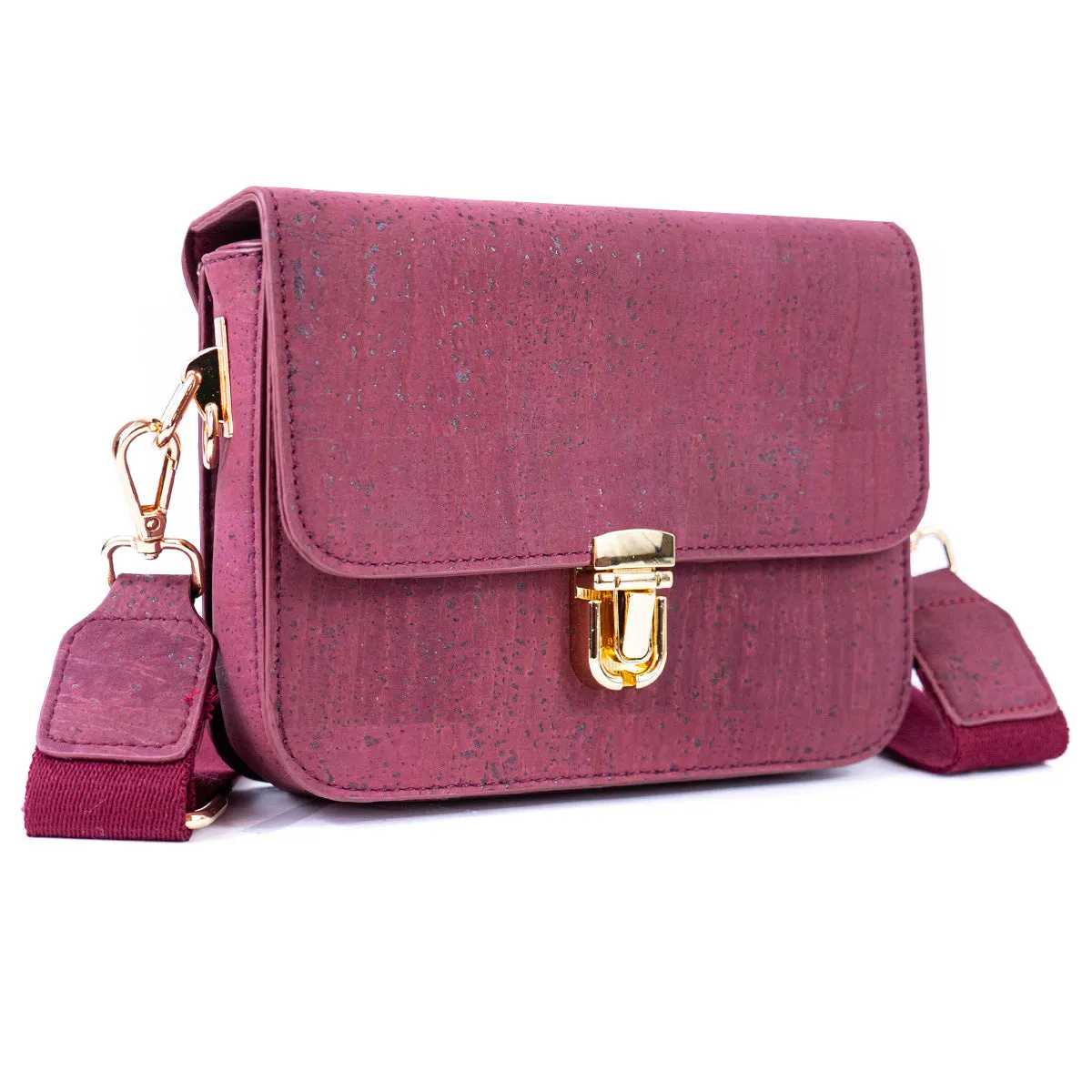 Elegant Solid Color Cork Crossbody Bag with Gold Clasp