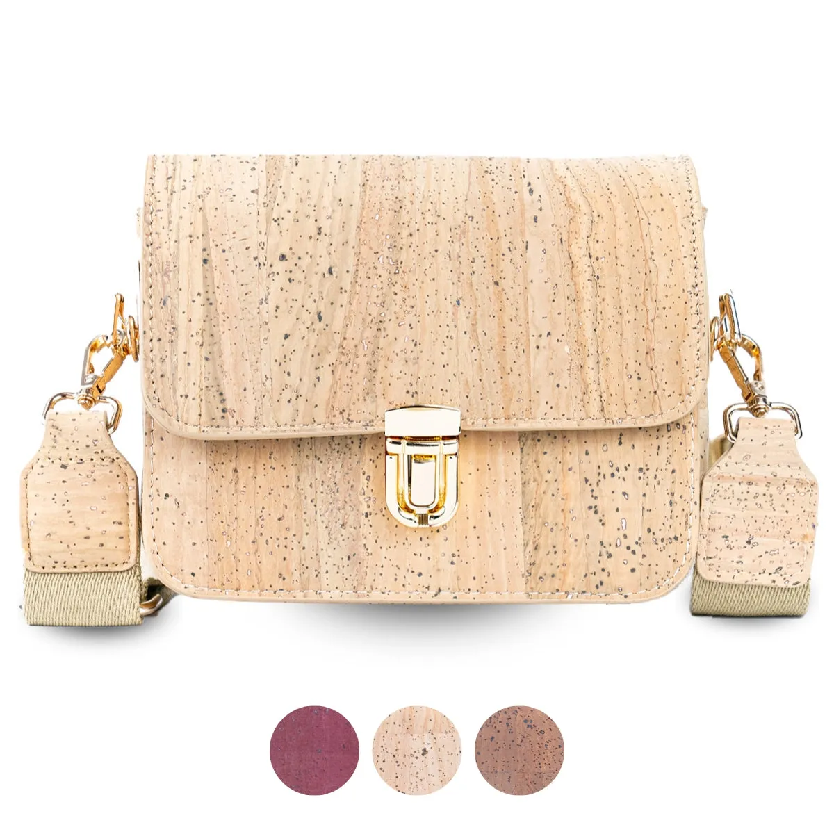 Elegant Solid Color Cork Crossbody Bag with Gold Clasp