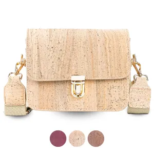 Elegant Solid Color Cork Crossbody Bag with Gold Clasp