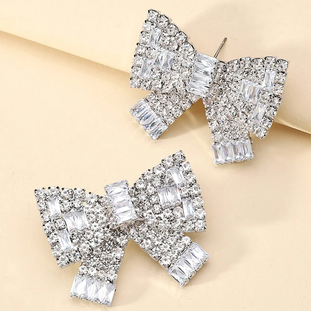 Elegant Sweet Cute Bowknot Fashion Rhinestone Stud Earrings For Women