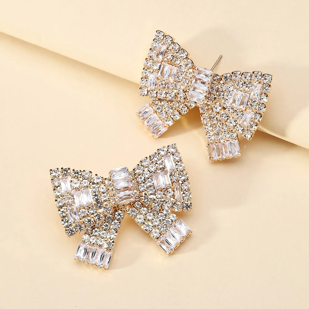 Elegant Sweet Cute Bowknot Fashion Rhinestone Stud Earrings For Women