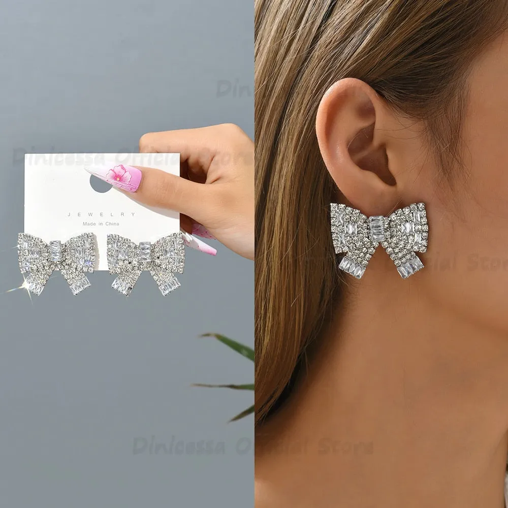Elegant Sweet Cute Bowknot Fashion Rhinestone Stud Earrings For Women