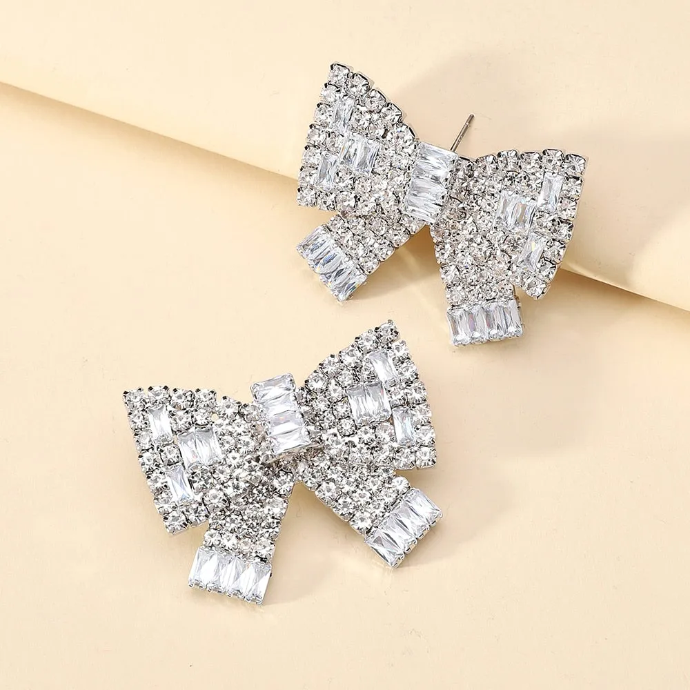 Elegant Sweet Cute Bowknot Fashion Rhinestone Stud Earrings For Women