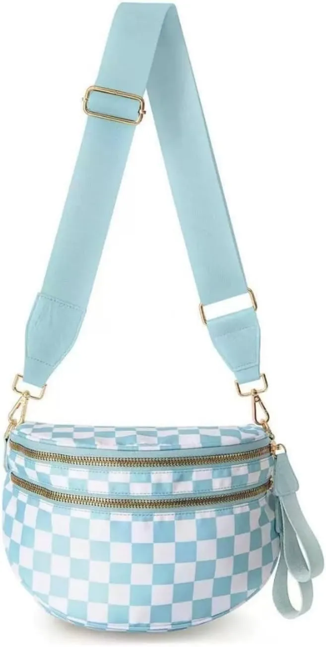 Emmafy GoFree -The RoomiestCrossbody for Women, Roomy Checkered Nylon Purse, Travel Hobo & Bum Bag