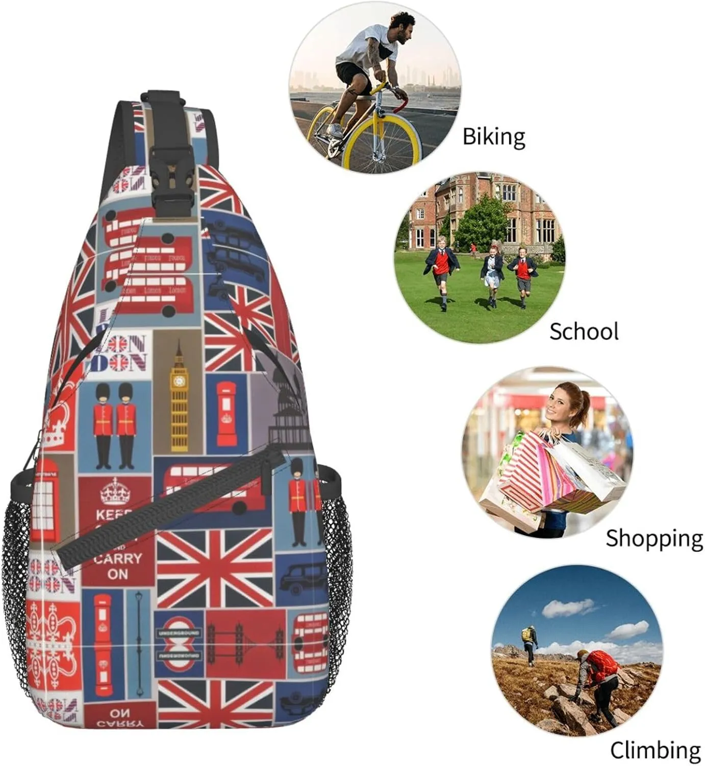 England Symbols Unisex Crossbody Backpack Travel Hiking Casual Chest Bags Lightweight Fashion