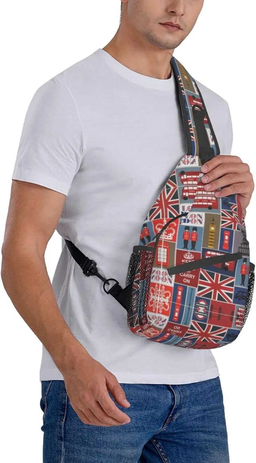 England Symbols Unisex Crossbody Backpack Travel Hiking Casual Chest Bags Lightweight Fashion