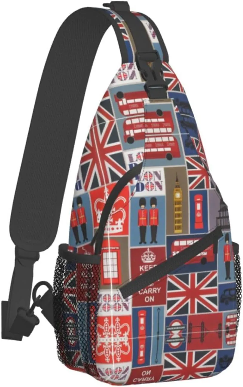 England Symbols Unisex Crossbody Backpack Travel Hiking Casual Chest Bags Lightweight Fashion