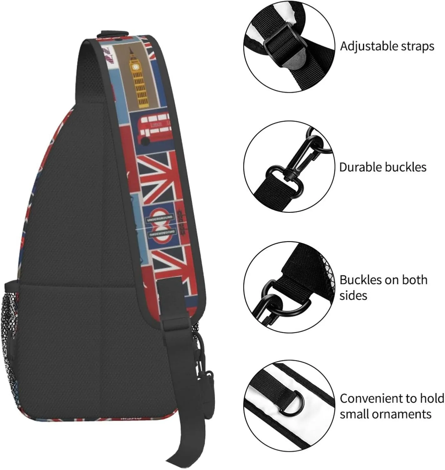 England Symbols Unisex Crossbody Backpack Travel Hiking Casual Chest Bags Lightweight Fashion