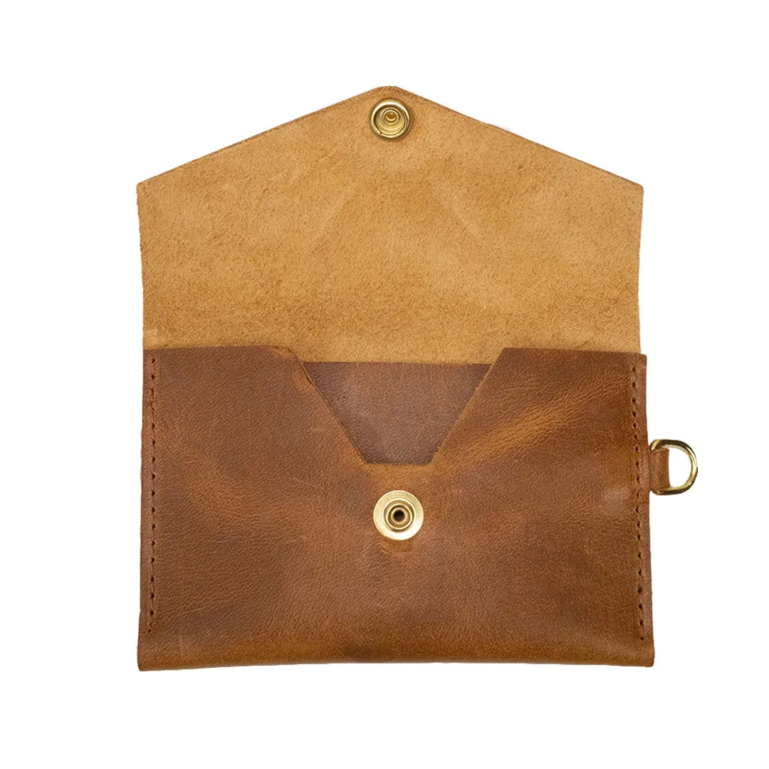 English Tan Pull Up Leather Snap Card Case Wallet