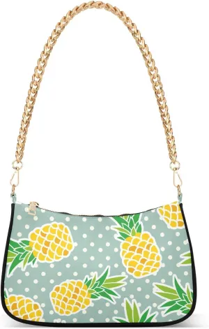 Exotic Pineapple Fruits Dots Shoulder Handbags for Women Travel Hobo Tote Handbag Women Gold Chain Shoulder Bags Purse with Zipper Closure