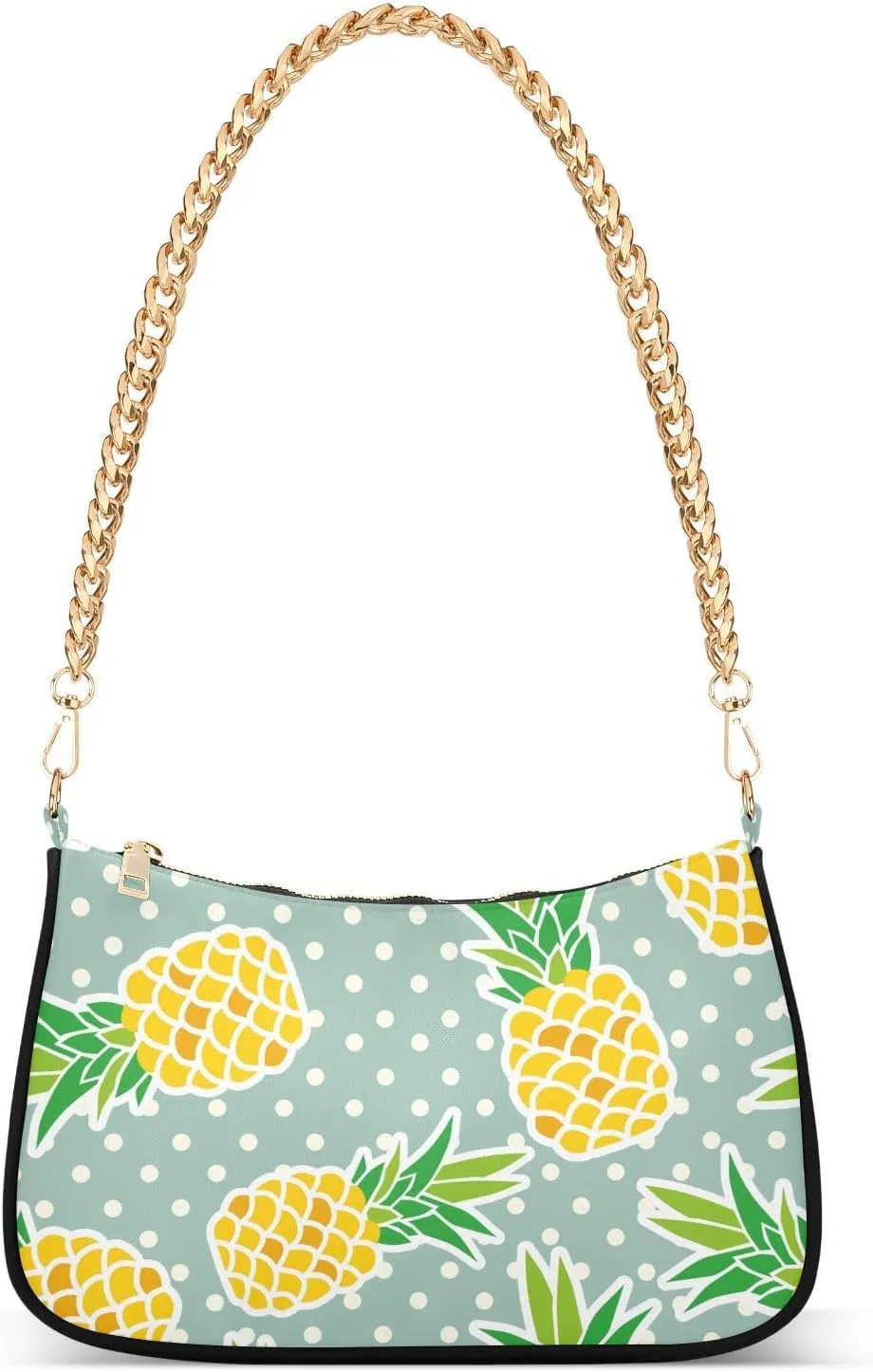 Exotic Pineapple Fruits Dots Shoulder Handbags for Women Travel Hobo Tote Handbag Women Gold Chain Shoulder Bags Purse with Zipper Closure