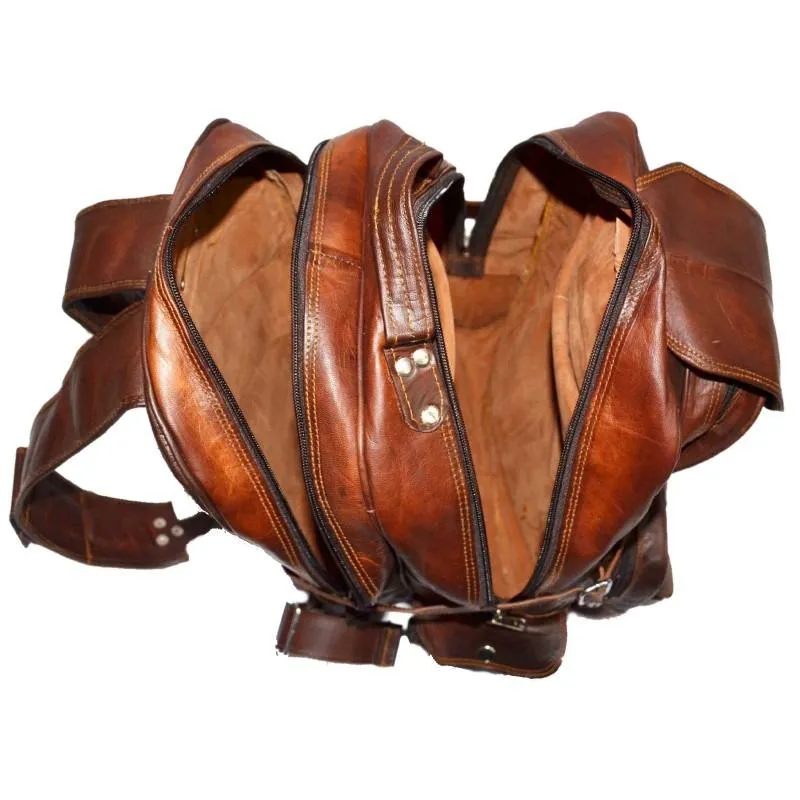 Extra Large Vintage Leather Rucksack Backpack with Multi Function Pockets