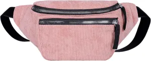 eYLun Women Fanny Pack Crossbody Bag Casual Corduroy Waist Bag Adjustable Chest Bag Waist Pack for Travel Walking Running Hiking Cycling, Pink, Waist Bag