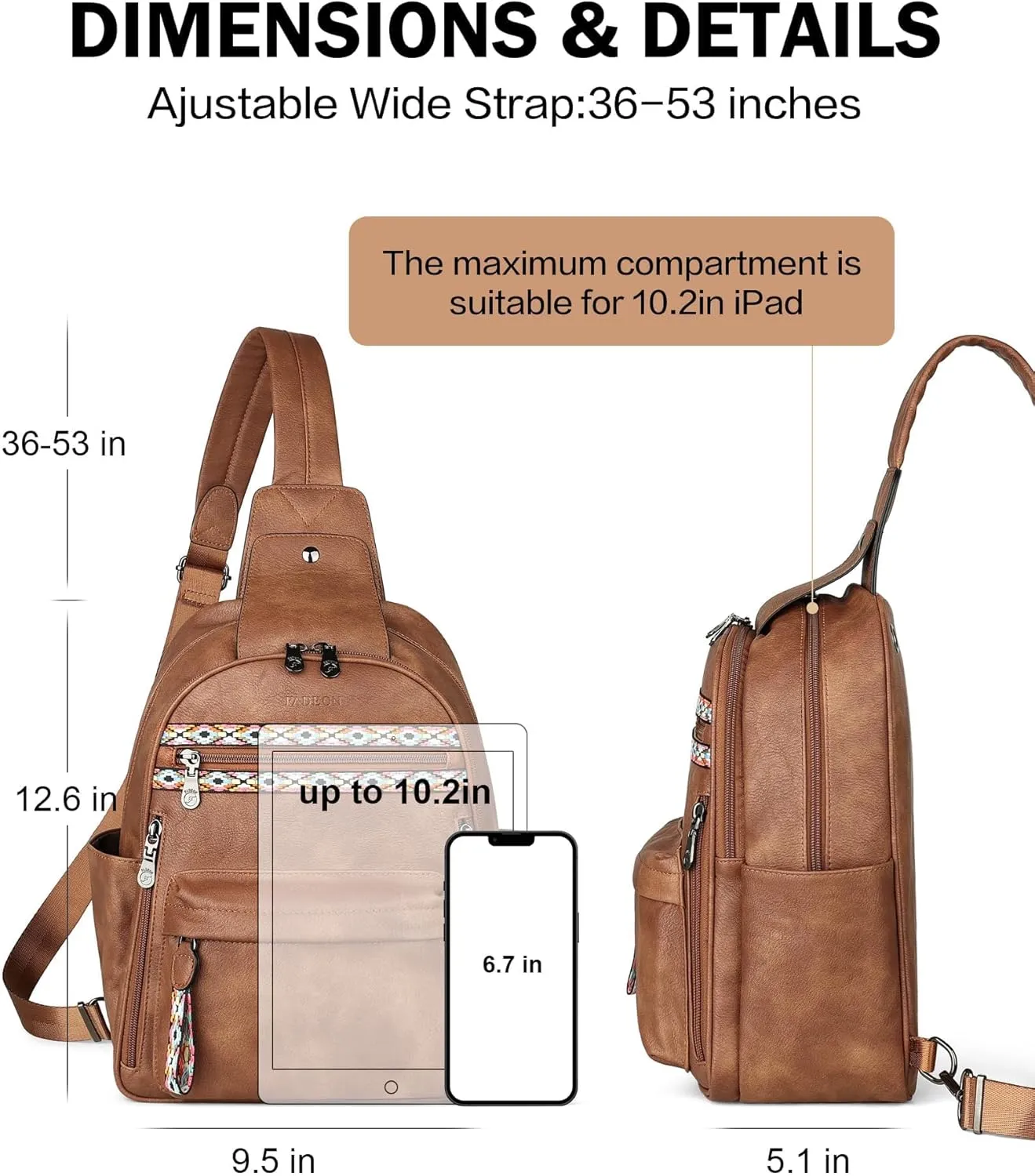 FADEON Sling Bag for Women Large Crossbody Purse Sling Backpack PU Leather Designer Anti Theft Sling Bags 4 RFID Card Slot