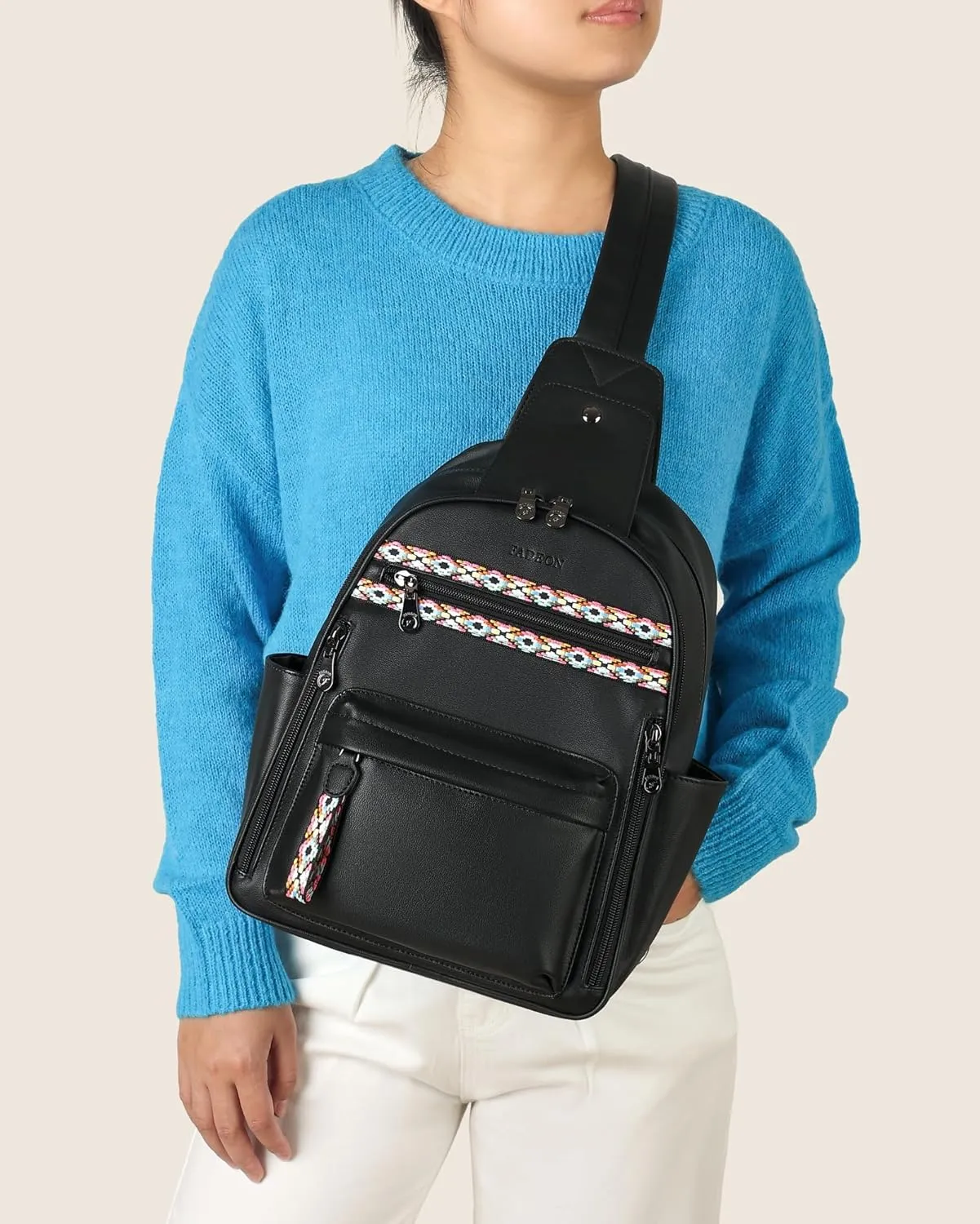 FADEON Sling Bag for Women Large Crossbody Purse Sling Backpack PU Leather Designer Anti Theft Sling Bags 4 RFID Card Slot