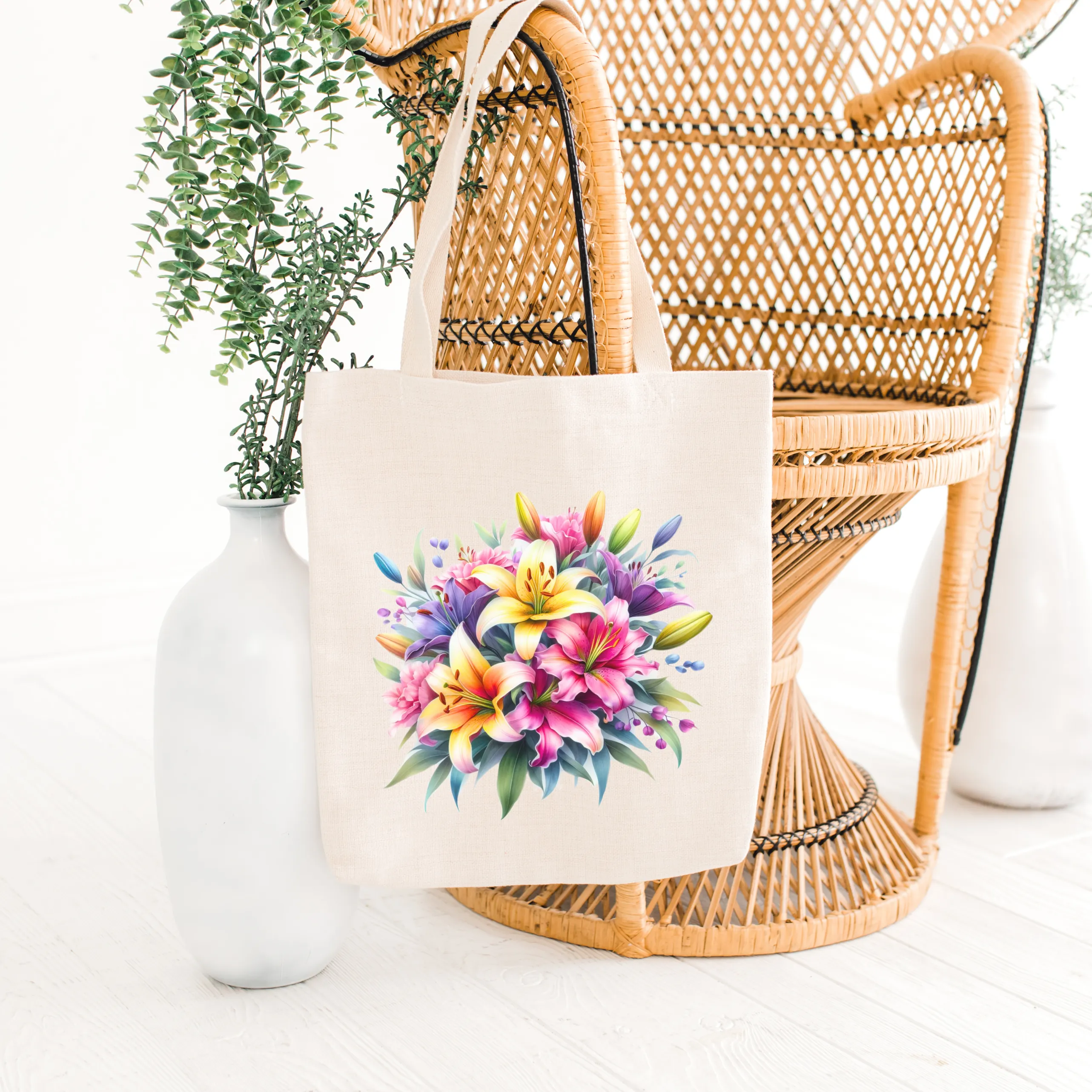 Fancy Florals - Lilies - Canvas Bag - 15" H x 15" W
