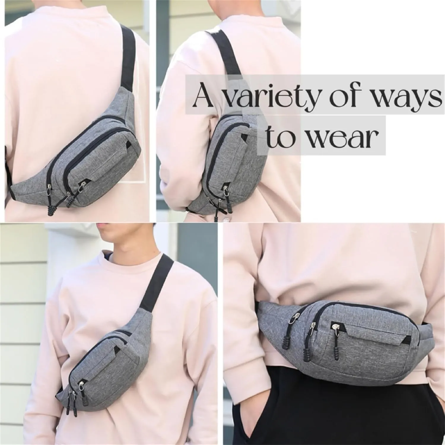 Fanny Pack for Women & Men Cute Waist Bag Travel Hip Pouch Adjustable Belt Waist Pack for Hiking Camp Sport Running, Grey, One Size