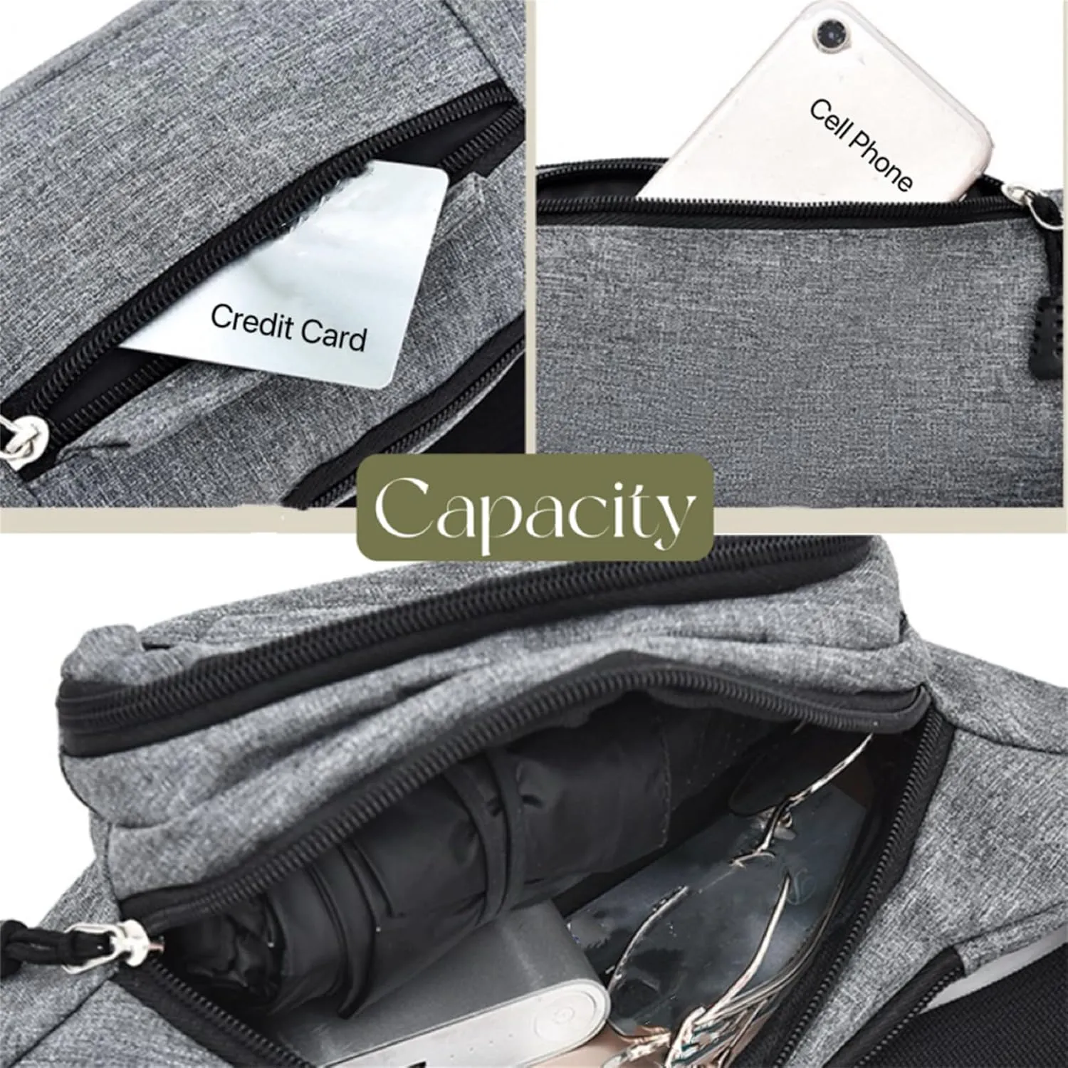 Fanny Pack for Women & Men Cute Waist Bag Travel Hip Pouch Adjustable Belt Waist Pack for Hiking Camp Sport Running, Grey, One Size