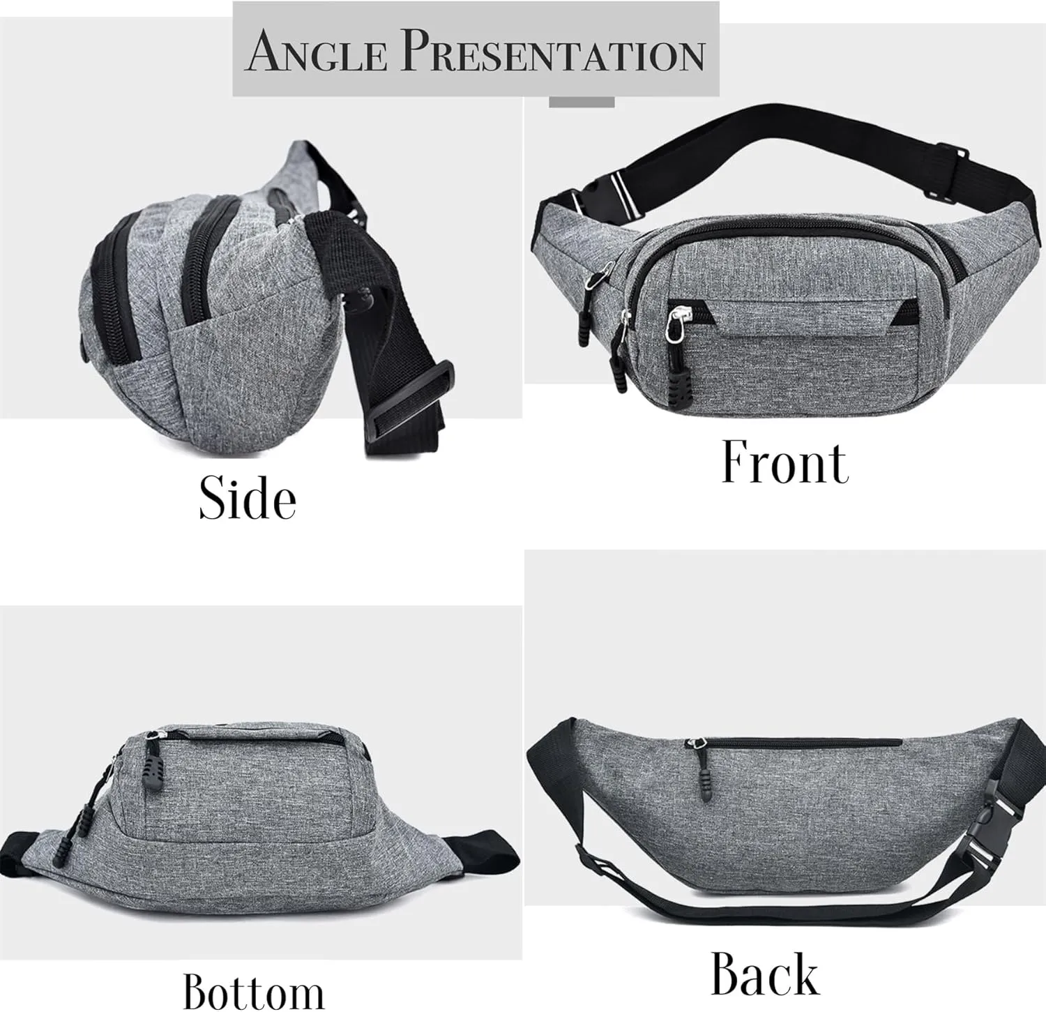Fanny Pack for Women & Men Cute Waist Bag Travel Hip Pouch Adjustable Belt Waist Pack for Hiking Camp Sport Running, Grey, One Size