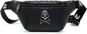 Fanny Pack for Women, Black Leather Bum Bag for Women, Skull Design Fanny Packs for Women, Fashion Waist Bag for Dog Walking, Festivals, Hiking, Travel