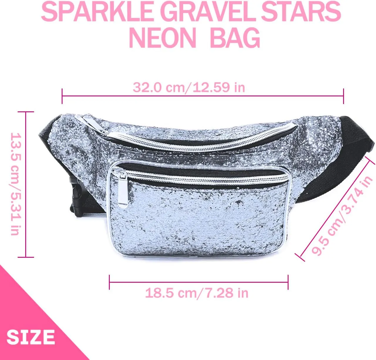 Fanny Pack Holographic with Heart Sunglasses, Adjustable Belts Crossbody Waist Bag for Women Men Daily Wear, Bachelor Party, Silver, Fashion