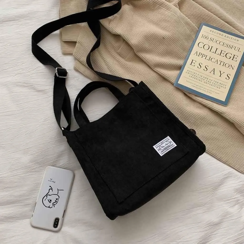 Fashion Bag Bag Handbag Corduroy Women's Casual Messenger Shoulder Canvas Bags over The Shoulder Bags (Black, One Size)