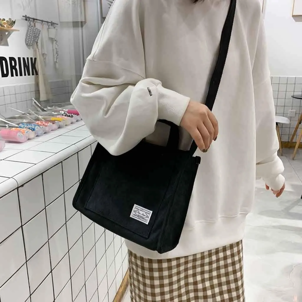 Fashion Bag Bag Handbag Corduroy Women's Casual Messenger Shoulder Canvas Bags over The Shoulder Bags (Black, One Size)